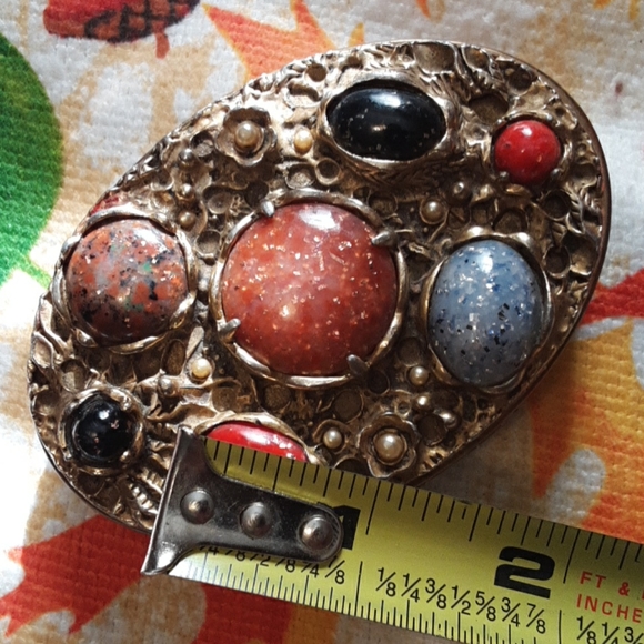 Rare Vintage Gilt Makeup Powder Puff Compact/with Multiple Color Stones - Picture 15 of 16
